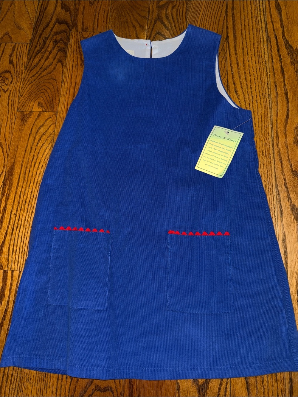 Pears & Bears girls curdoroy royal blue shift dress front pockets size 8 NWT